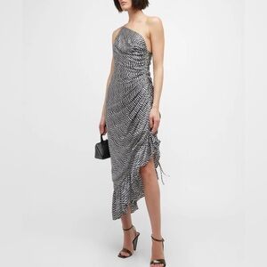 CINQ A SEPT Christel One-Shoulder Asymmetric Silk Midi Dress